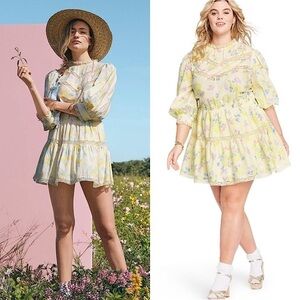 NWT LOVESHACKFANCY TARGET Floral Puff Sleeve Lace Trim Tier Ruffle Mini Dress 1X